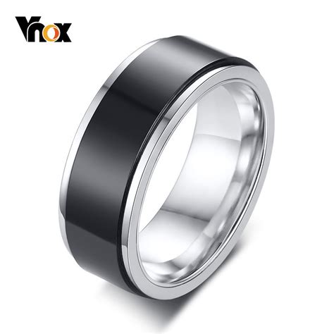 Vnox 8mm Rotatable Black Ring For Men Stainless Steel Stylish Double Layered Band Finger