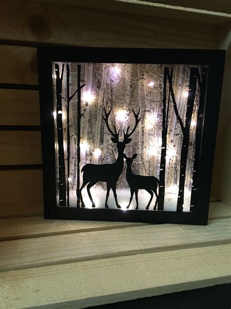 Deer lighted shadow box 8x8, Night light, christmas decor, hunting