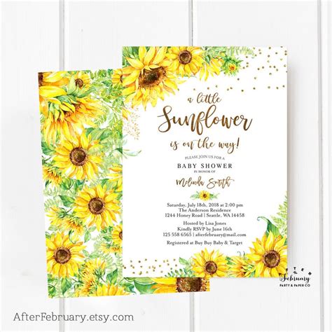 Sunflower Baby Shower Invitation Sunflower Invitation Gold