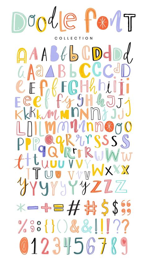 Alphabets Punctuations And Numbers Doodle Fonts Vector Set Free