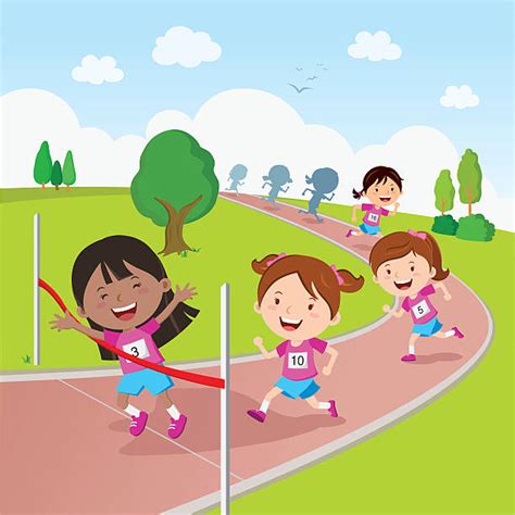 Cartoon Of A Children Running Race Illustrations Royalty Free Vector