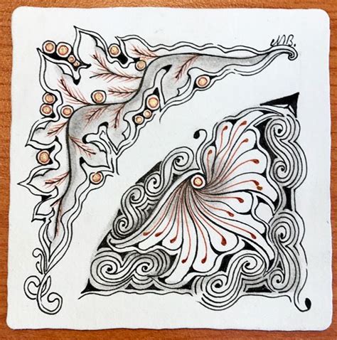 An Artistic Drawing On Paper With Leaves And Swirls