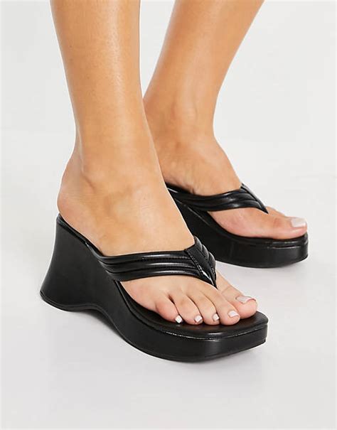 Asos Design Tonic Padded Toe Thong Flatform Sandals In Black Asos