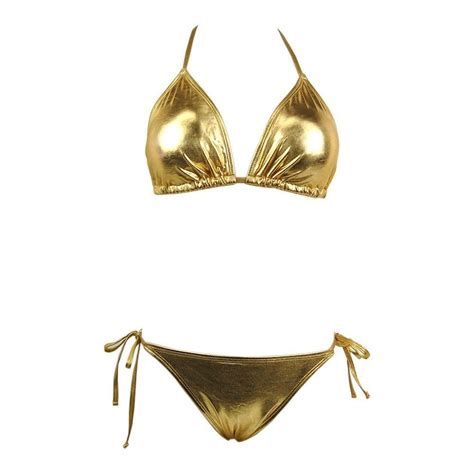 2 Pc Bikini Set Top Bottom Gold Metallic Bikinis Metallic Bikini