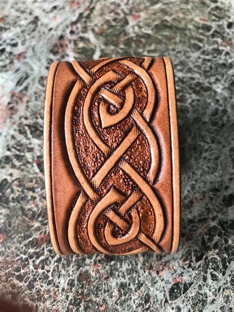 Leather Bracelet With Celtic Knot Pattern Etsy Denmark