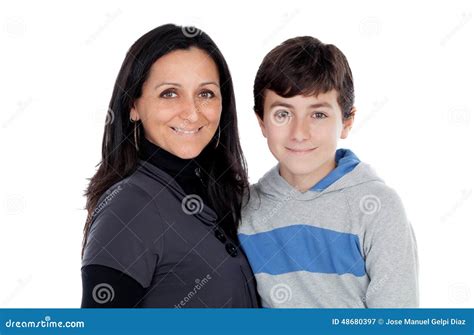 Brunette Mother With His Teenager Son Stock Image Image Of Affectionate Personal 48680397