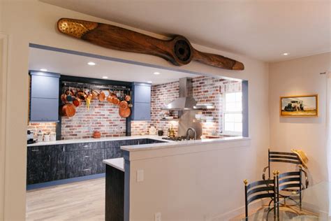 Marble Counter Tops With Brick Wall Industrial Kitchen Denver