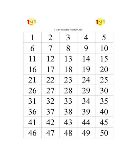 Printable 1 50 Number Charts And Worksheet 101 Activity