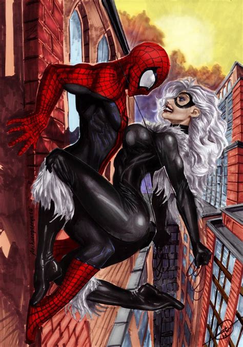 spiderman fan art spider man and black cat by ~archaeopteryx14 major Åwesomeness
