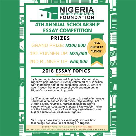 Founded in 2015, scholarship announcements is the free information network for oversea scholarship s. 4th Annual Scholarship Essay Competition - The Nigeria ...