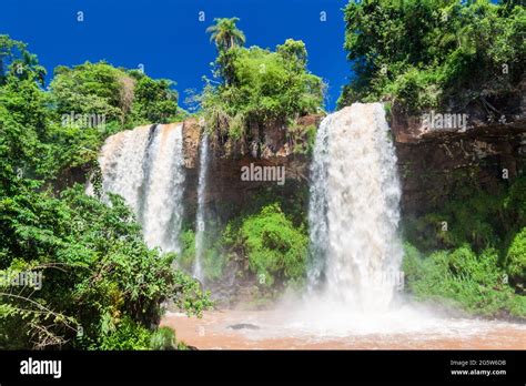 Waterfall Dos Hermanas Two Sisters At Iguacu Iguazu Falls On A