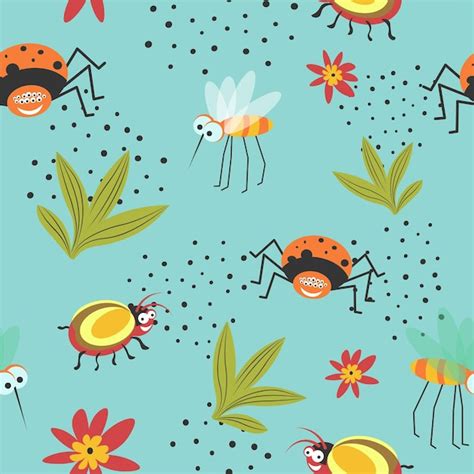 Premium Vector Bugs And Insects Characters Seamless Pattern