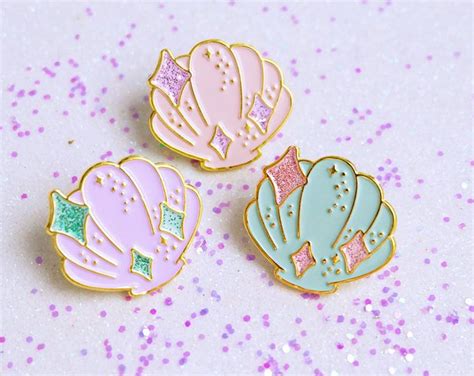 Mermaids Seashell Glitter Enamel Pin With Holographic Backing Card