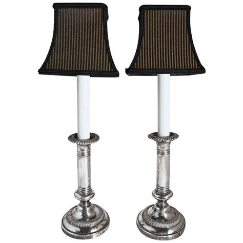 Pair Of Antique Silver Plated Electrified Candlesticks Lamps With