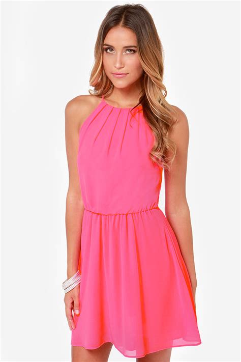 Cute Neon Pink Dress Sleeveless Dress 3400 Lulus