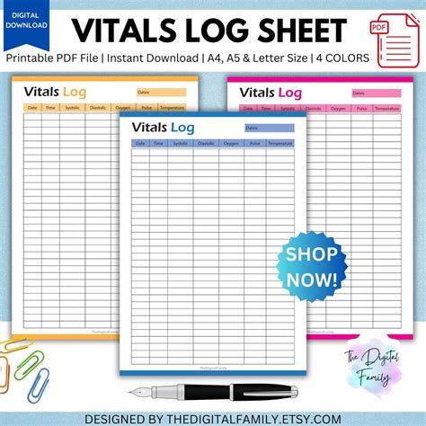 Printable Vitals Log Sheet Vitals Sign Nursing Vitals Sheet Intake