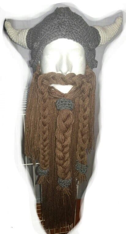 Viking Helmet Beenie Wdetachable Beard Pattern With Picture