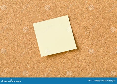 Empty Yellow Sticky Paper Memo Note On Cork Board Stock Photo Image