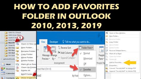 How To Add Favorites Folder In Outlook 2010 2013 2019 Youtube