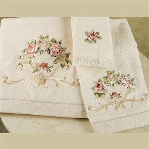 rosefan embroidered bath towels