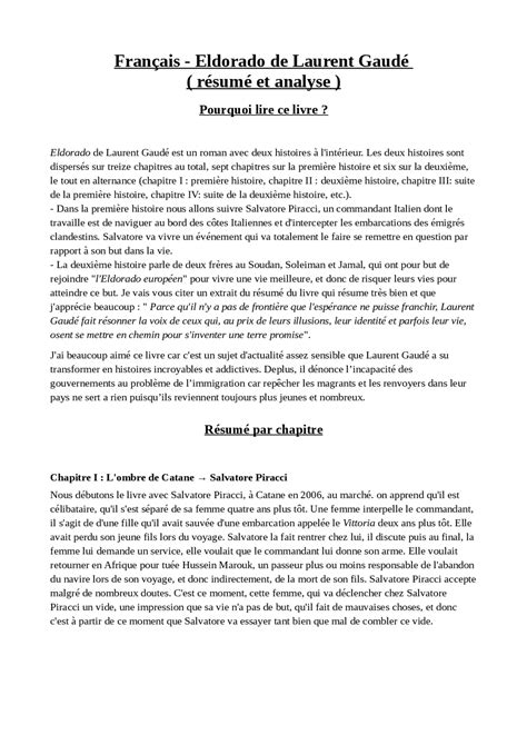 Eldorado de Laurent Gaudé_résumé et analyse | Résumés Français | Docsity