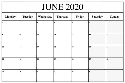 Free June Calendar 2020 Printable Blank Editable Template Blank