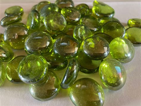 25 Count Medium Lime Green Iridized Glass Gems Glass Etsy