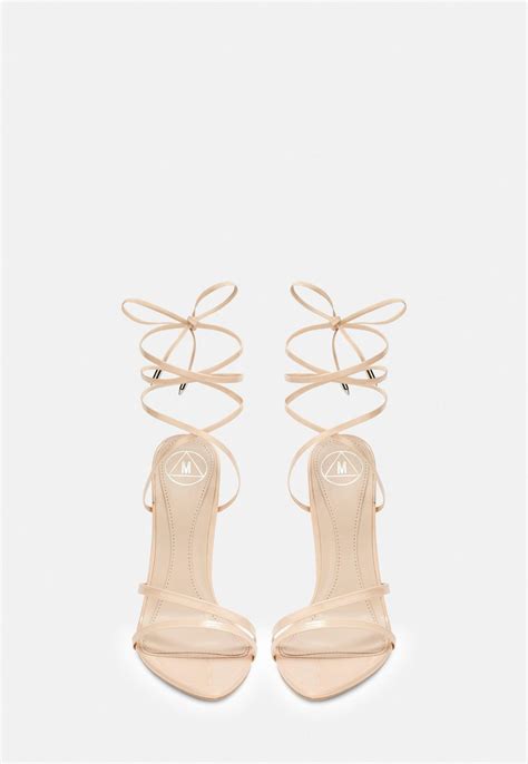 missguided nude pointed toe lace up heeled sandals speak4urself