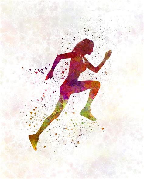 A Woman Running In Watercolor On White Paper