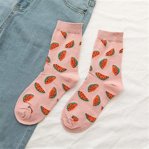 Womens Casual Sockscute Fruit Prints On Soft Casual Etsy