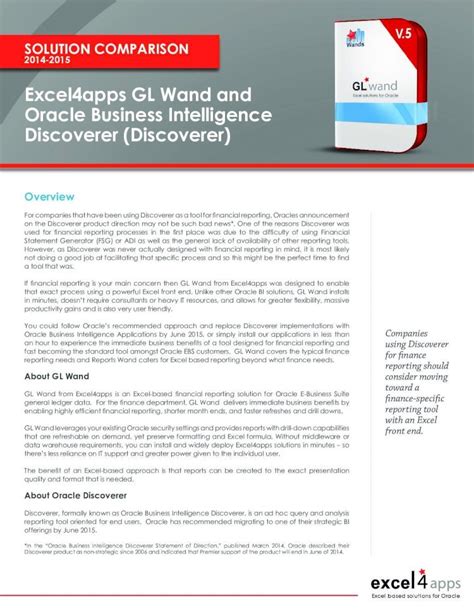 Excel4apps Gl Wand And Oracle Business Intelligence Discoverer
