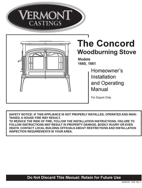 Vermont Castings Concord 1660 Installation And Operating Manual Pdf