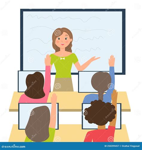 Teacher Teaches Students Students Raise Their Hands To Answer