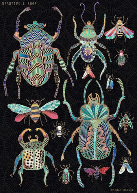 Illustrated By Hannah Davies Bugs In Gold Insect Art Bug Art Illustration Art