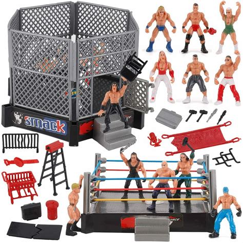 Wrestling Toy Figure Set Wring 12 Figures Accessories And Elastic Ropes