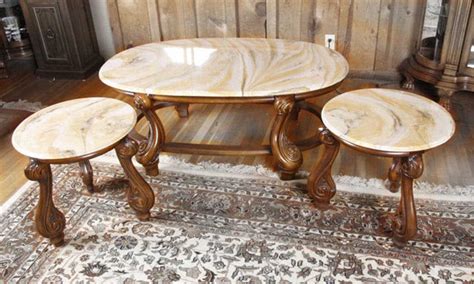 The two oval end tables are 21 inches high, 27 inches long, 21 inches wide and have a secret. Contemporary French Provincial Coffee Table And two end ...