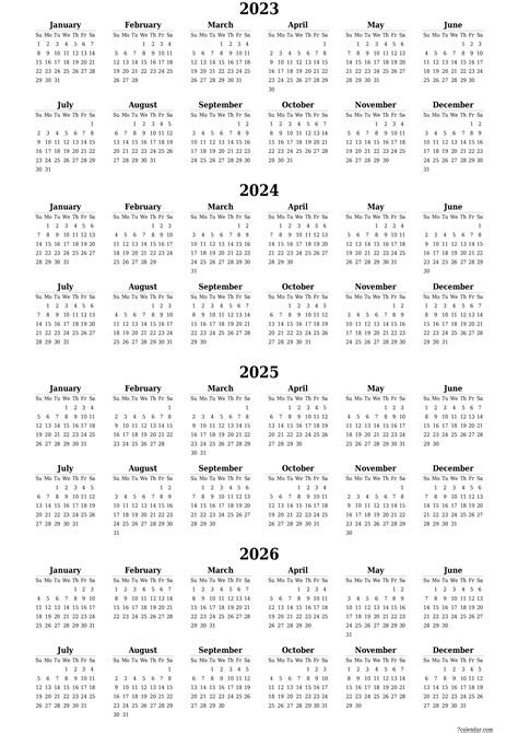 Free Printable Three Year Calendars Templates 202320242025