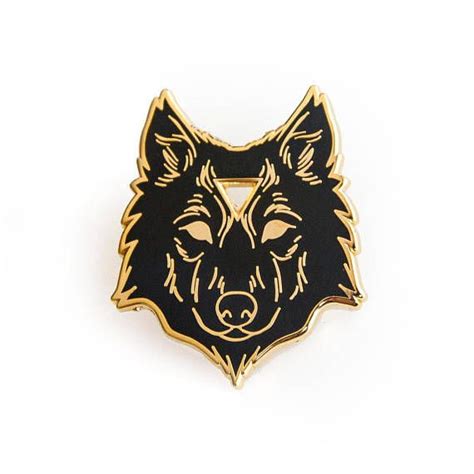 Arcane Wolf Enamel Lapel Pin In Black And Gold Black Wolf Enamel Pin