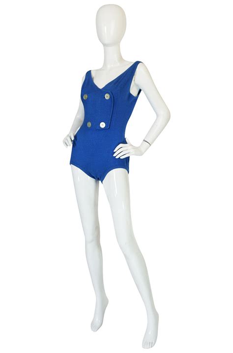 Documented 1953 Rudi Gernreich Blue Knit Bathing Suit Shrimpton Couture