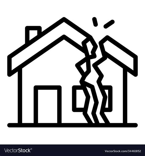 Earthquake Destroyed House Icon Outline Style Vector Image