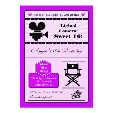 Hollywood Movie Sweet 16 Invitation Sweet 16 Invitations