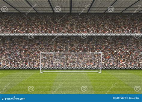 Football Stadium Stand With Crowd Goal Posts Stock Illustration
