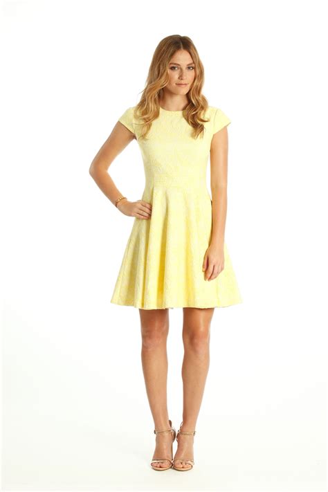 Jacquard Fit And Flare Dress Yellow Bridesmaid Dresses Light Yellow