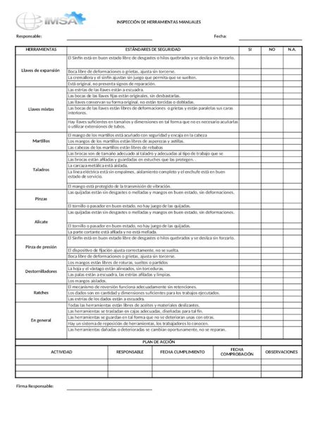 Xls Formato Inspeccion Herramientas Manuales Dokumentips