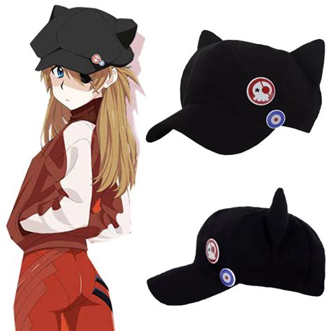 Eva Asuka Anime Hat Cat Ear Cute Black Plush Baseball Cap Anime