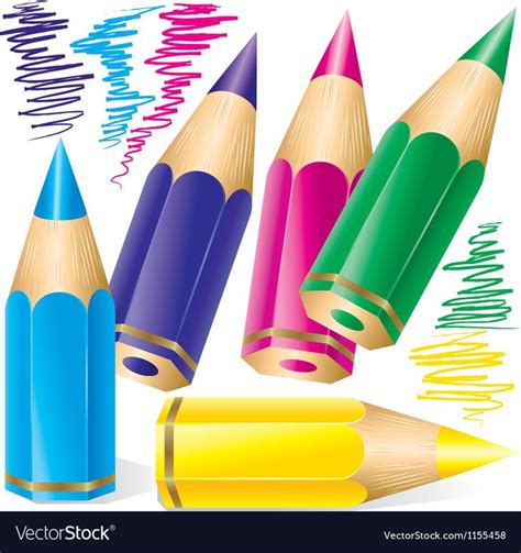 Set Of Colored Pencils Vector Image On Vectorstock In 2024 Colored