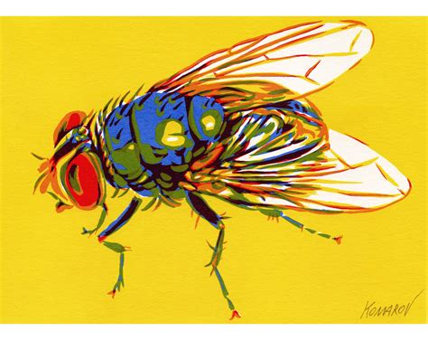Blue Bottle Fly Painting Insect Artwork Colorful Insect Etsy