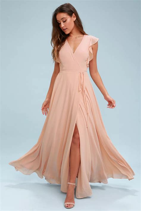 Crescendo Blush Wrap Maxi Dress Blush Maxi Dress Blush Dresses Affordable Bridesmaid Dresses