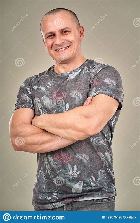 Man With Arms Folded Closeup Stock Image Image Of Friendly Adult