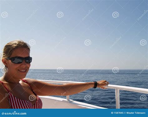 Girl Relaxing On A Boat Stock Image Image Of Bathing 1587845